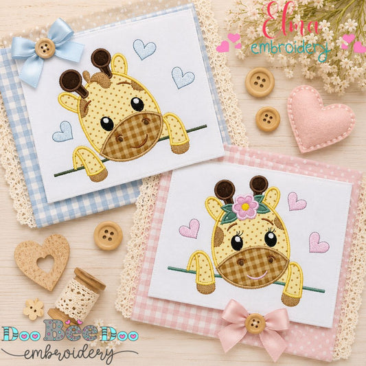 Sweet Peekaboo Giraffes - Applique - Machine Embroidery Design