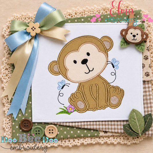 Little Butterfly Monkey - Appliqué - Machine Embroidery Design