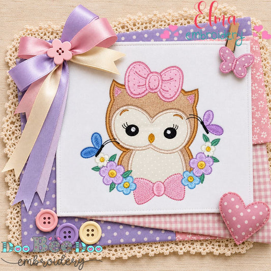 Blossom Garden Owl - Appliqué - Machine Embroidery Design