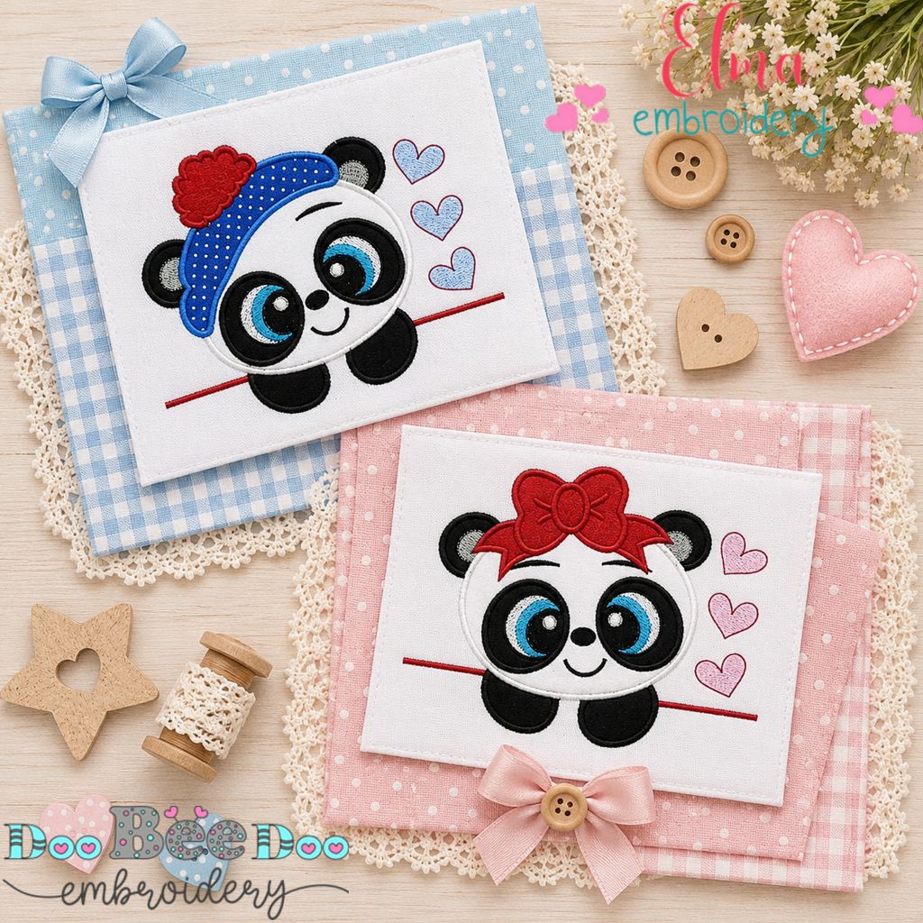 Panda Peekaboo Sweethearts - Applique - Machine Embroidery Design