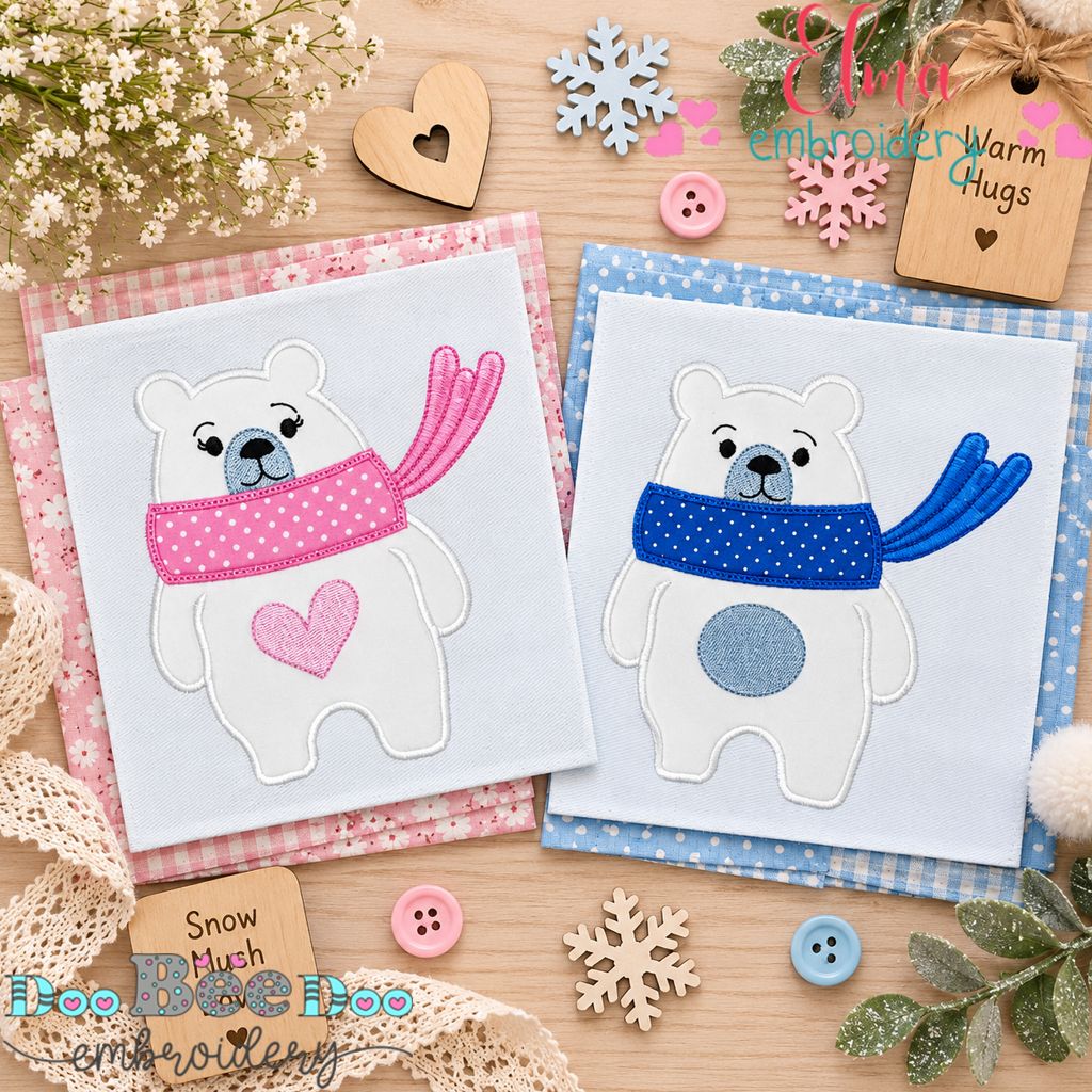 Cozy Scarf Polar Bears - Applique - Machine Embroidery Design