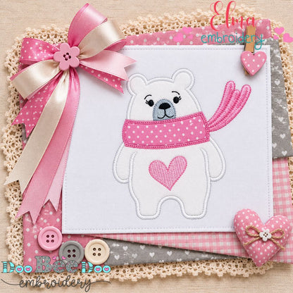 Sweetheart Polar Bear Girl - Appliqué - Machine Embroidery Design