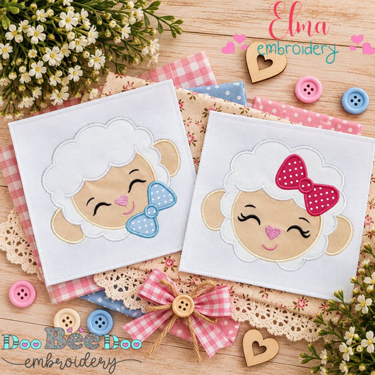 Sweet Little Lamb Faces - Appliqué - Machine Embroidery Design