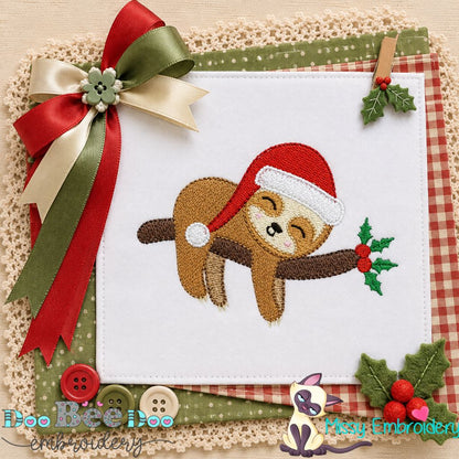 Holly Jolly Sloth - Fill Stitch - Machine Embroidery Design
