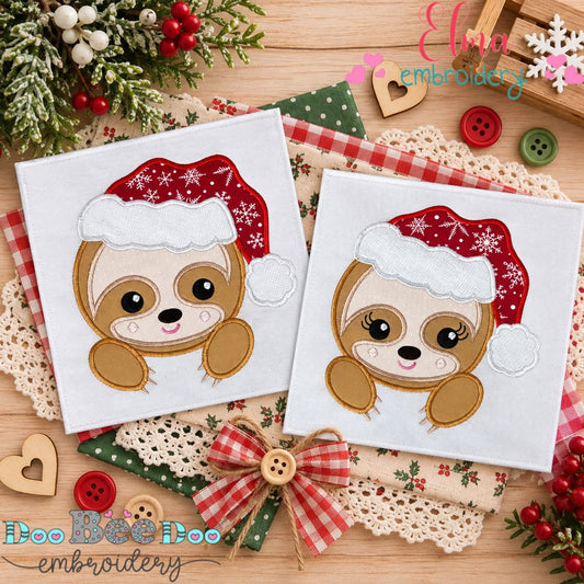 Santa Baby Sloth Sweethearts - Appliqué - Machine Embroidery Design