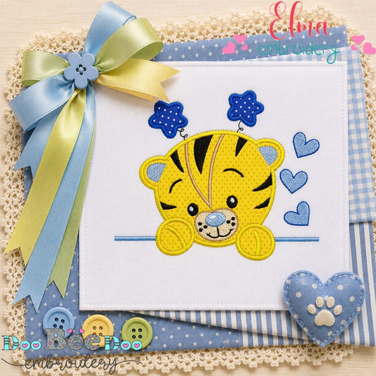 Tiny Tiger Peeker - Appliqué - Machine Embroidery Design