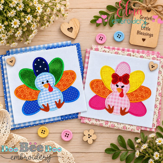 Little Gobble Sweethearts - Appliqué - Machine Embroidery Design