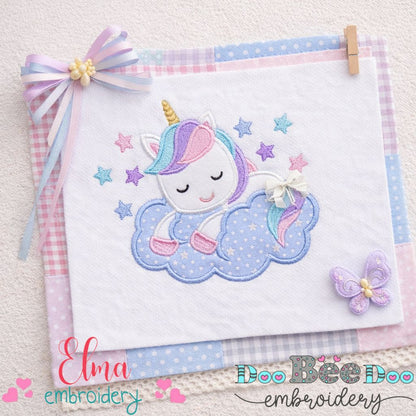 Sweet Dreaming Unicorn on Cloud - Appliqué – Machine Embroidery Design
