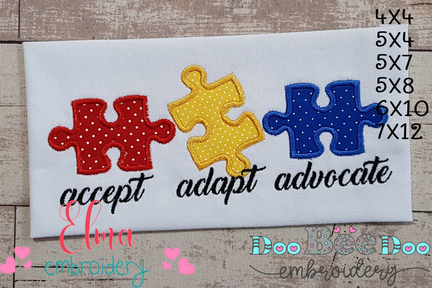 Autism Accept Adapt Advocate - Applique - Machine Embroidery Design