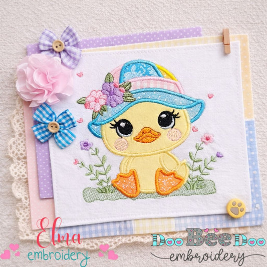 Chick Girl with Hat and Flowers – Appliqué – Machine Embroidery Design