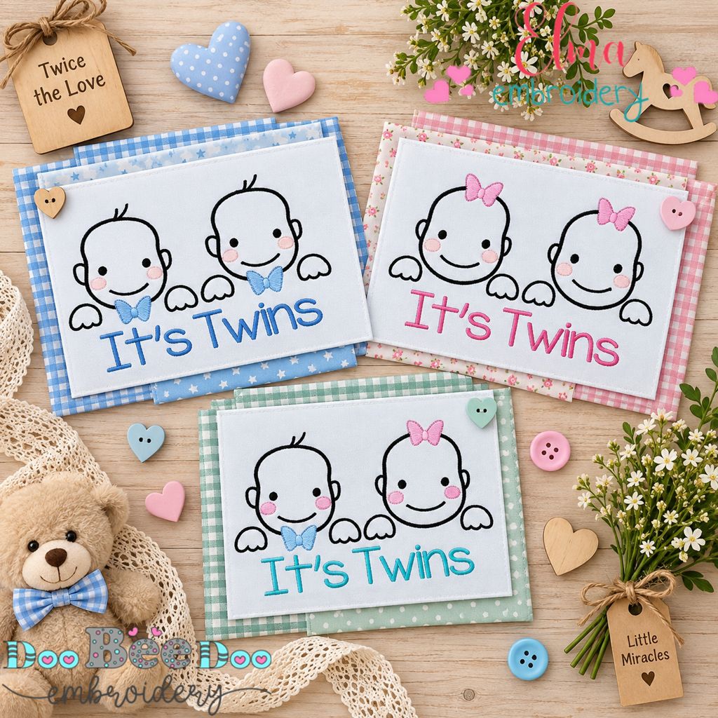 Twice the Cuteness Baby Twins - Satin Stitch - Machine Embroidery Design