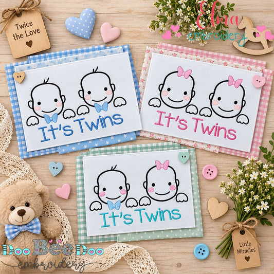 Twice the Cuteness Baby Twins - Satin Stitch - Machine Embroidery Design