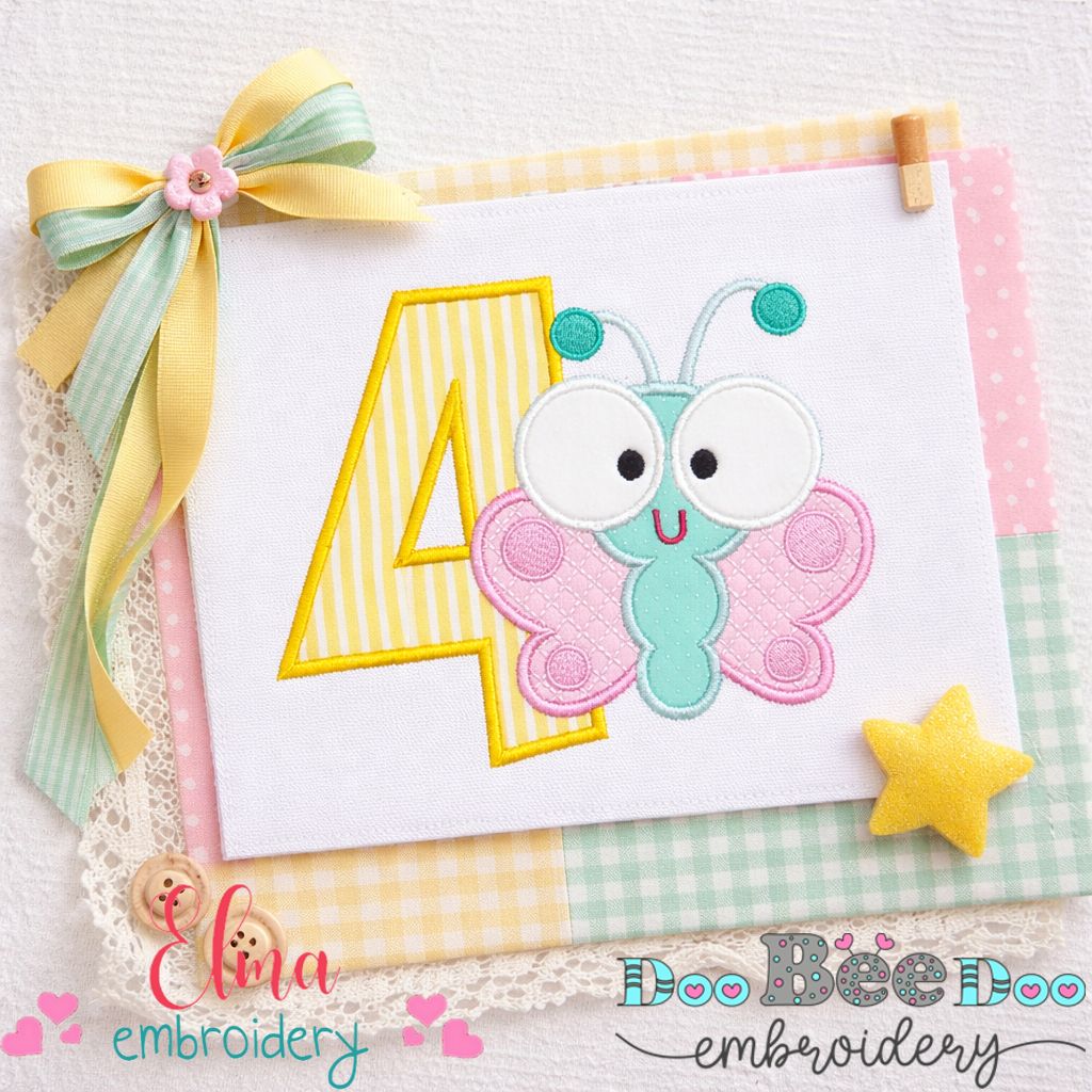 Butterfly Number Four – Applique Stitch – Machine Embroidery Design