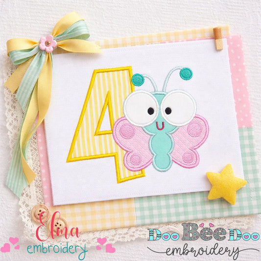 Butterfly Number Four – Applique Stitch – Machine Embroidery Design