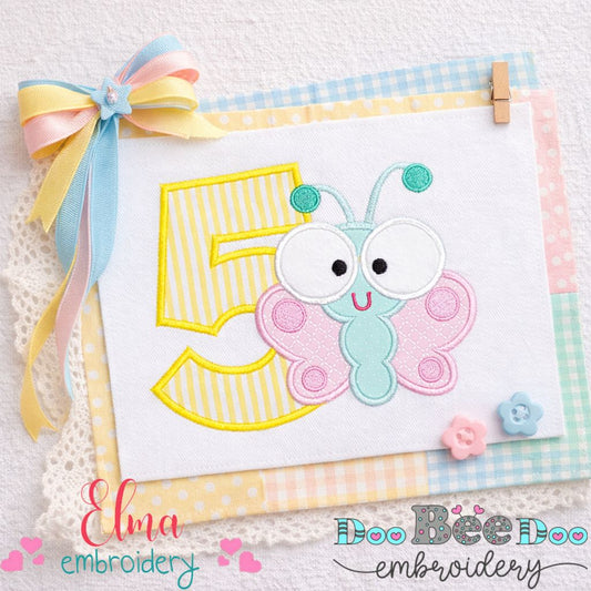 Butterfly Number Five – Applique Stitch – Machine Embroidery Design
