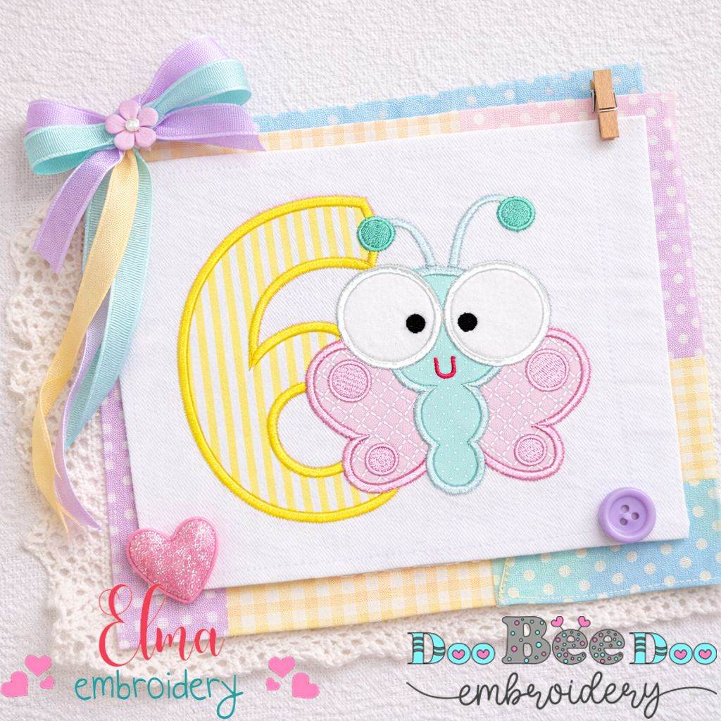 Butterfly Number Six – Applique Stitch – Machine Embroidery Design