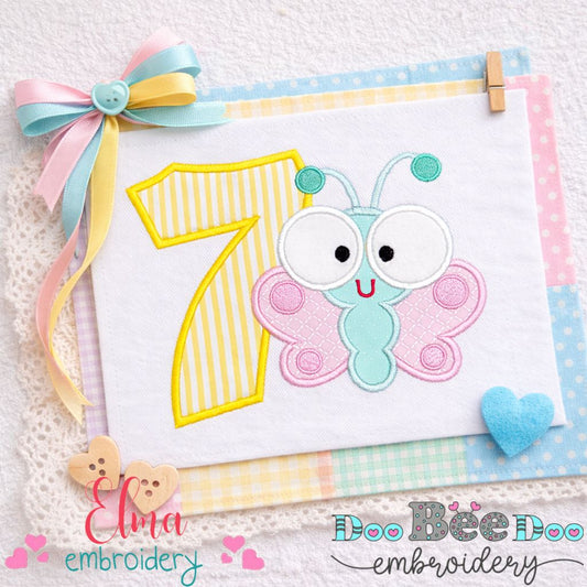 Butterfly Number Seven – Applique Stitch – Machine Embroidery Design