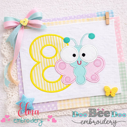 Butterfly Number Eight – Applique Stitch – Machine Embroidery Design
