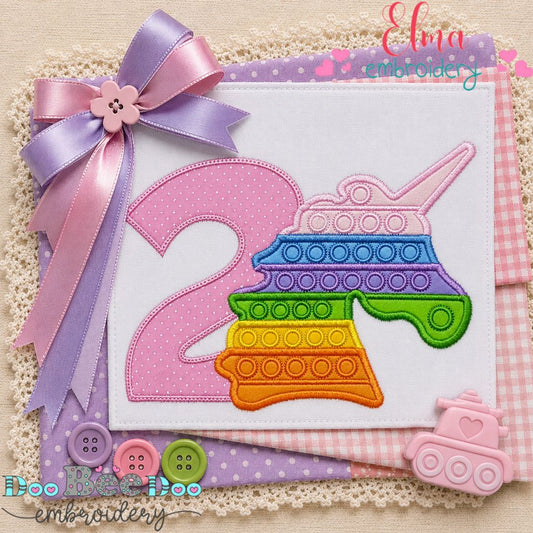 Unicorn Pop It Number 2 - Appliqué - Machine Embroidery Design