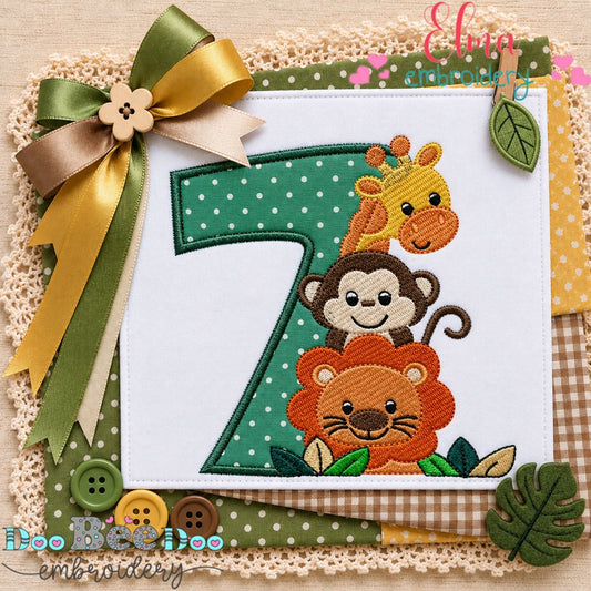 Safari Birthday Seven - Appliqué - Machine Embroidery Design