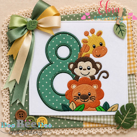 Safari Birthday Eight - Appliqué - Machine Embroidery Design