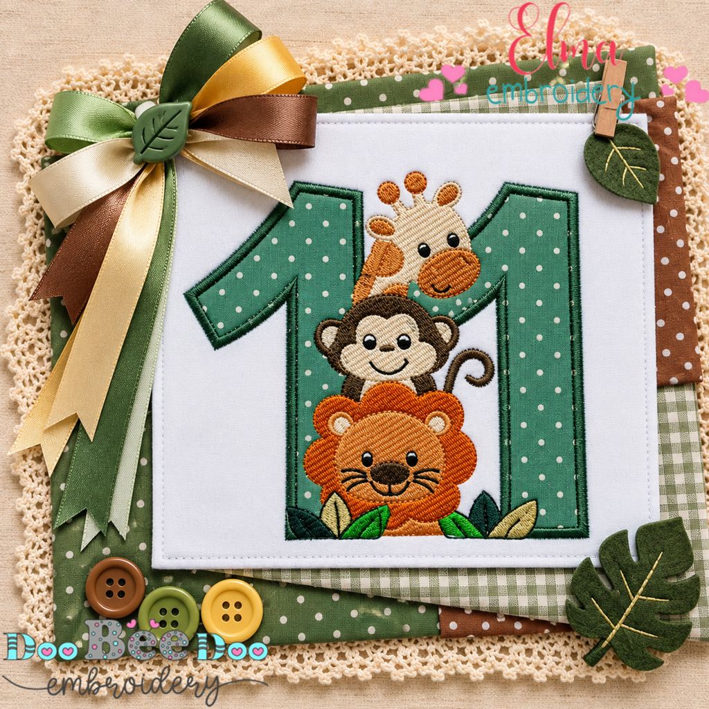 Safari Birthday Eleven - Appliqué - Machine Embroidery Design
