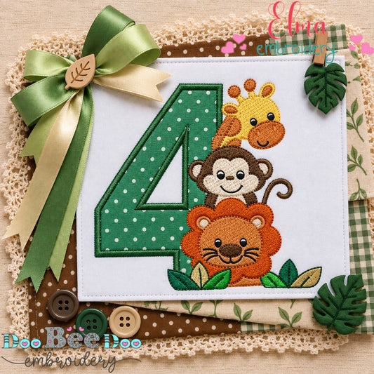 Safari Birthday Four - Appliqué - Machine Embroidery Design