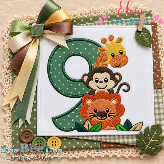Safari Birthday Nine - Appliqué - Machine Embroidery Design