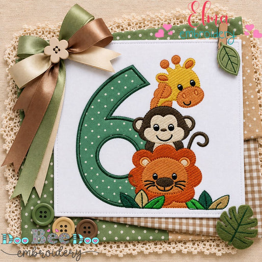 Safari Birthday Six - Appliqué - Machine Embroidery Design