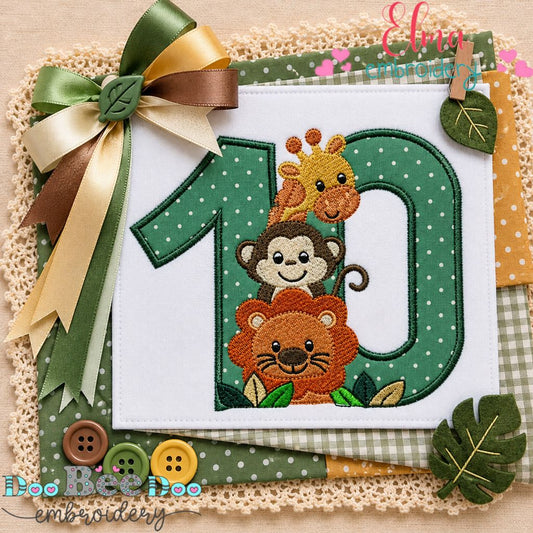 Safari Birthday Ten - Appliqué - Machine Embroidery Design