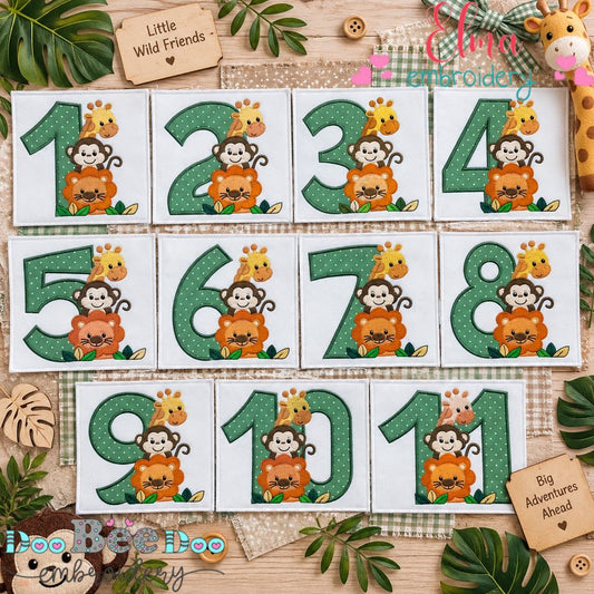 Safari Birthday Numbers 1-11 - Applique - Machine Embroidery Design
