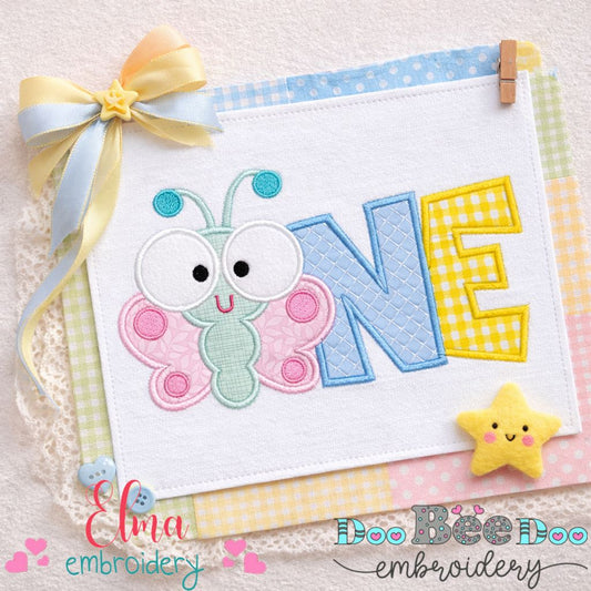 Butterfly One Birthday – Applique Stitch – Machine Embroidery Design
