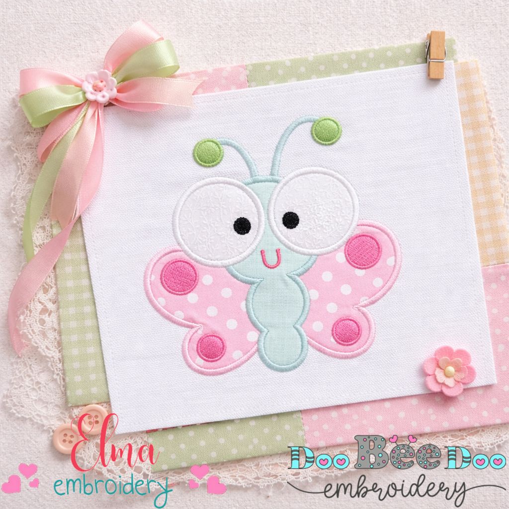 Cute Butterfly – Applique Stitch – Machine Embroidery Design