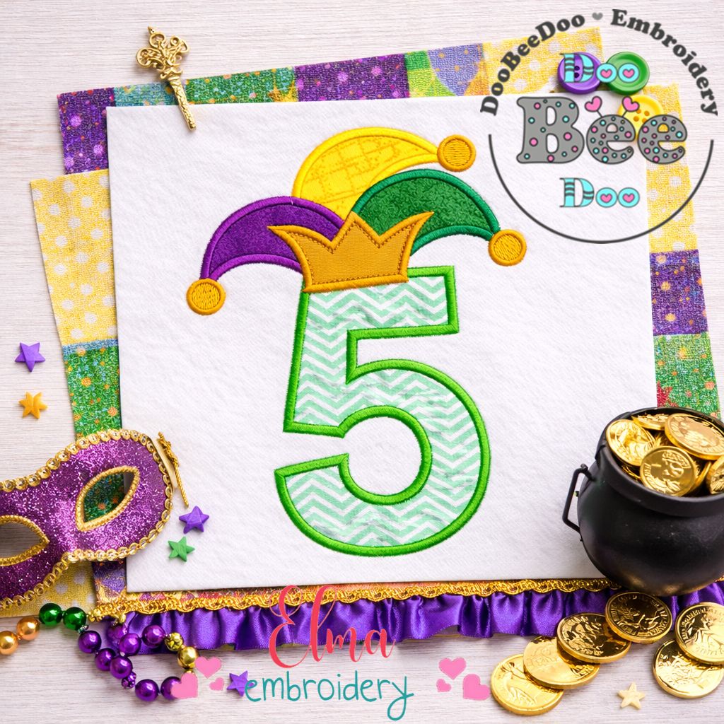 Mardi Gras Number Five - Applique - Machine Embroidery Design