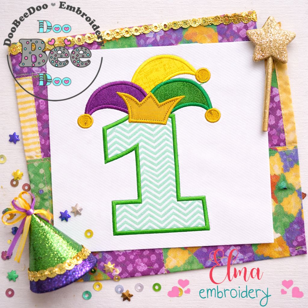 Mardi Gras Birthday One - Applique - Machine Embroidery Design