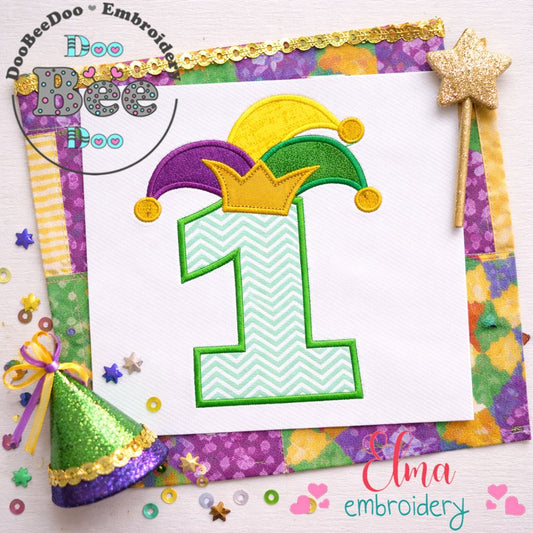 Mardi Gras Birthday One - Applique - Machine Embroidery Design