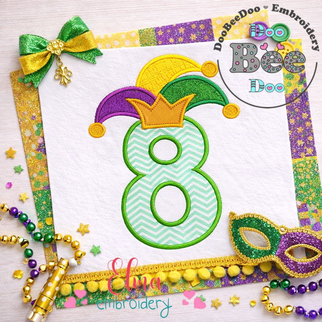Mardi Gras Number Eight - Applique - Machine Embroidery Design