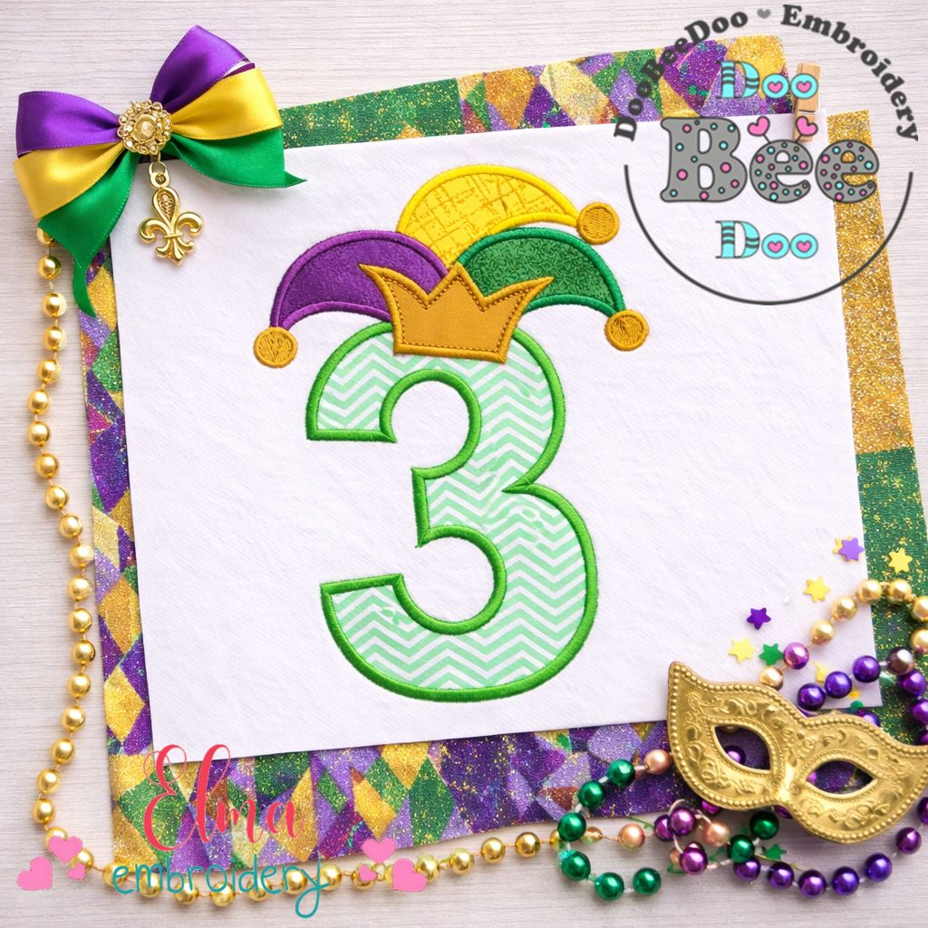Mardi Gras Number Three - Applique - Machine Embroidery Design