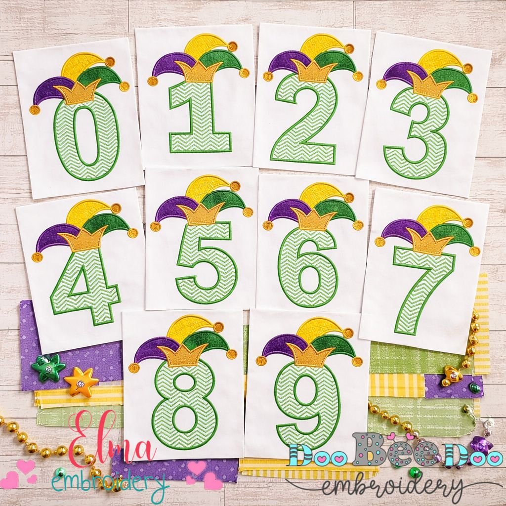 Mardi Gras Numbers 0–9 – Appliqué – Machine Embroidery Design