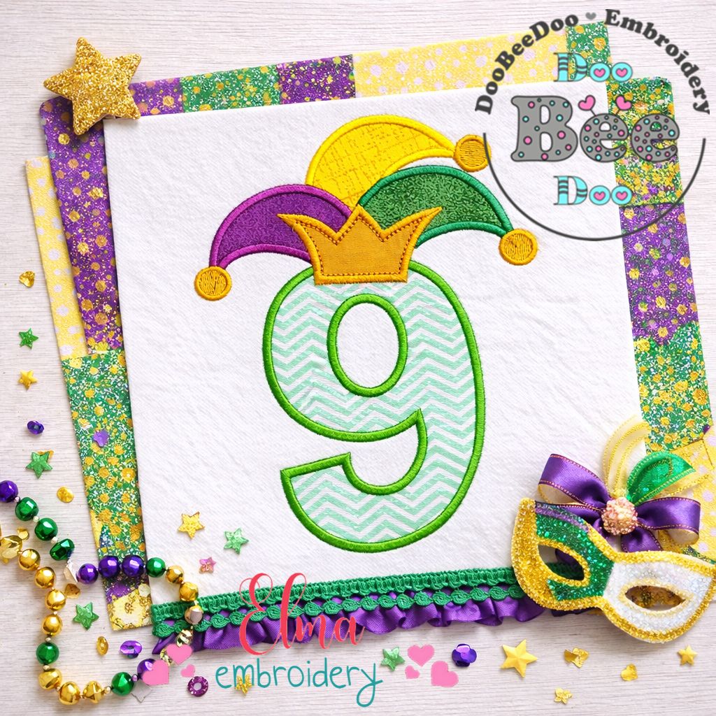 Mardi Gras Number Nine - Applique - Machine Embroidery Design