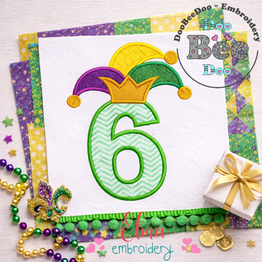 Mardi Gras Number Six - Applique - Machine Embroidery Design