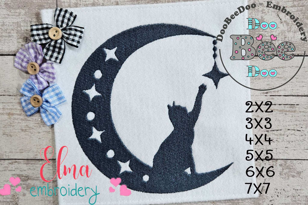 Cat on the Moon Silhouette - Fill Stitch - Machine Embroidery Design