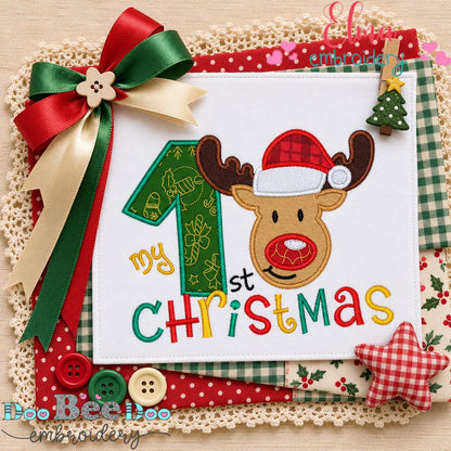 My First Christmas Reindeer - Appliqué - Machine Embroidery Design