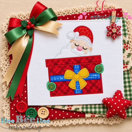 Santa's Surprise Gift Box - Appliqué - Machine Embroidery Design