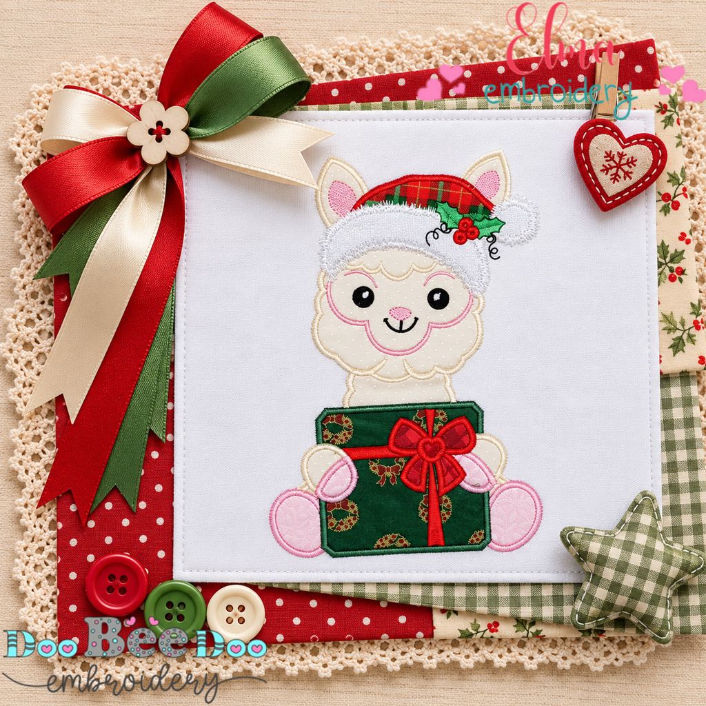 Santa's Little Alpaca Surprise - Appliqué - Machine Embroidery Design