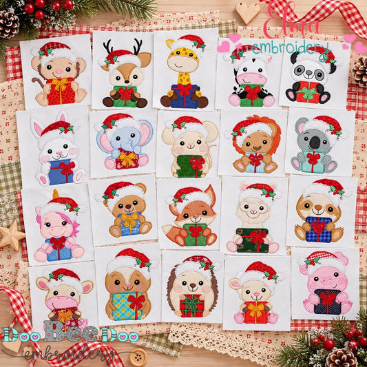 Santa's Christmas Gift Animals Bundle - Applique - Machine Embroidery Design