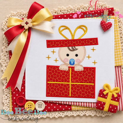 Christmas Baby Gift Box - Appliqué - Machine Embroidery Design