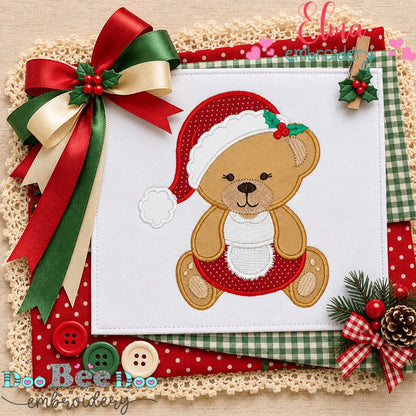 Sweet Christmas Teddy Bear - Appliqué - Machine Embroidery Design