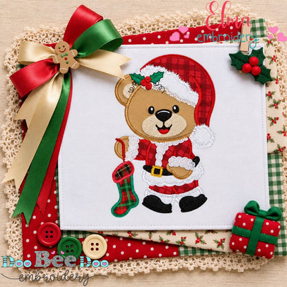 Jolly Santa Teddy Bear - Appliqué - Machine Embroidery Design