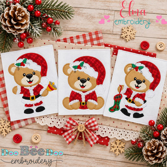 Jolly Little Santa Teddy Bears - Appliqué - Machine Embroidery Design